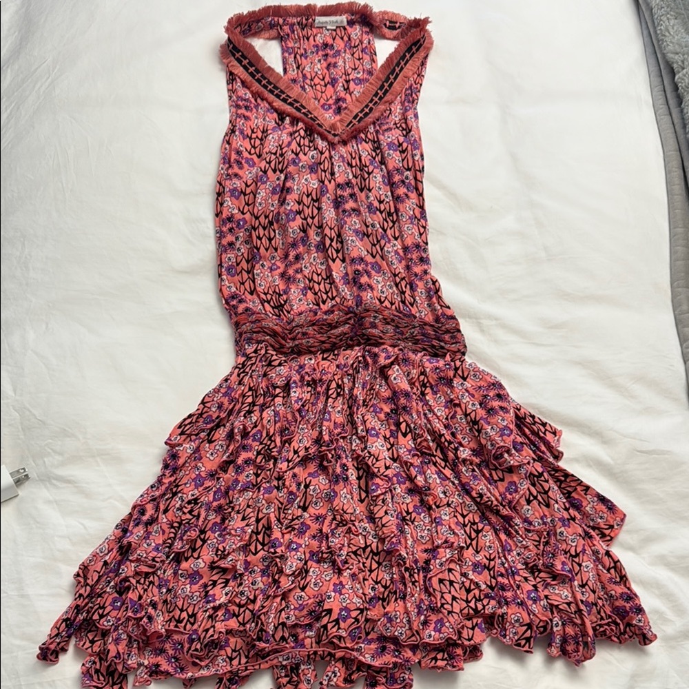 Poupette St. Barth Pink Ruffled Halter Coverup